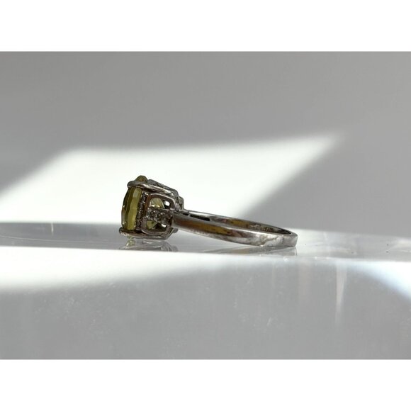 Citrine Semi-Precious Gemstone + CZ Framed 925 Sterling Silver Vintage Ring sz 8 - Picture 3 of 13